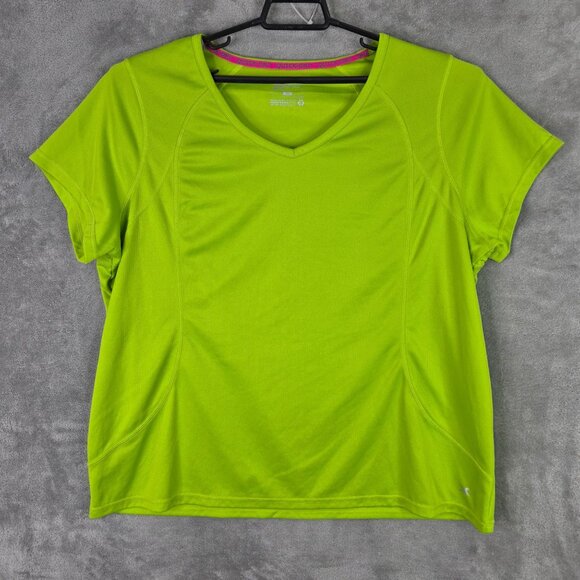 Womens Xersion Green Shirt V Neck Short Sleeve 100% Polyester Size 2X - Picture 2 of 10